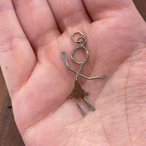 Vintage 925 Sterling Silver Girl Wearing Skirt Stick Figure Pendant Charm